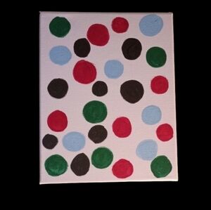 Handpainted Colorful Polka Dot Canvas Art Wall Decor Handmade Art 8x10"